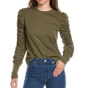 Walter Baker Womens Olive Green ruched long sleeve top sz M